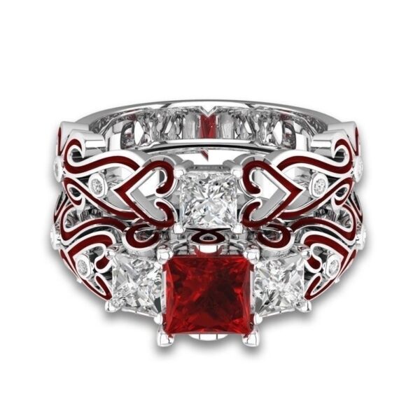 Red CZ Couple Rings - Image 2